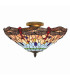Dragonfly 3 Light Semi Flush Ceiling Light Antique Brass Tiffany Glass Red Blue E14_Off