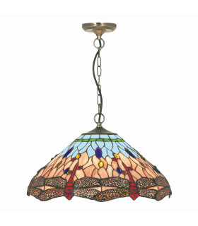 Ceiling Pendant Antique Brass Blue Dragonfly Tiffany Glass E14_Off