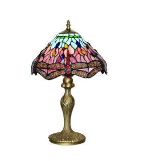 Dragonfly 1 Light Table Lamp Antique Brass Tiffany Glass Red Blue E27_Main