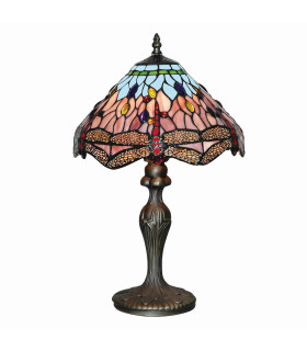 Dragonfly 1 Light Table Lamp Antique Brass Tiffany Glass Red Blue E27_Off