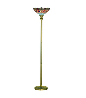 Dragonfly 1 Light Floor Lamp Antique Brass Tiffany Glass Red Blue E27_Main