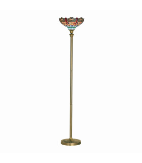 Dragonfly 1 Light Floor Lamp Antique Brass Tiffany Glass Red Blue E27_Off