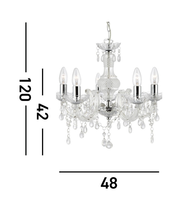 Marie Therese 5 Light Multi Arm Ceiling Pendant Clear with Crystals E14_Line