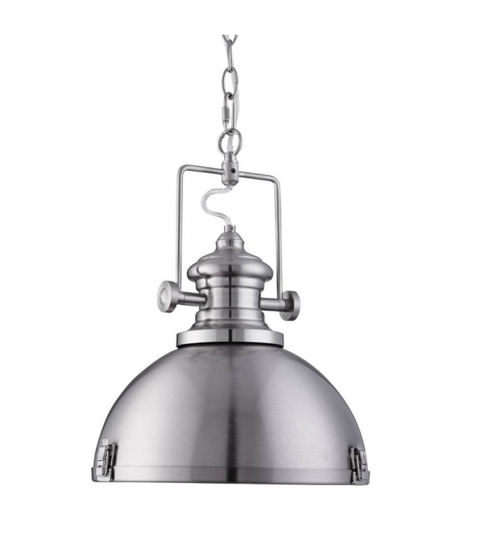 Industrial 1 Light Dome Ceiling Pendant Satin Silver with Acrylic Diffuser E27_Main