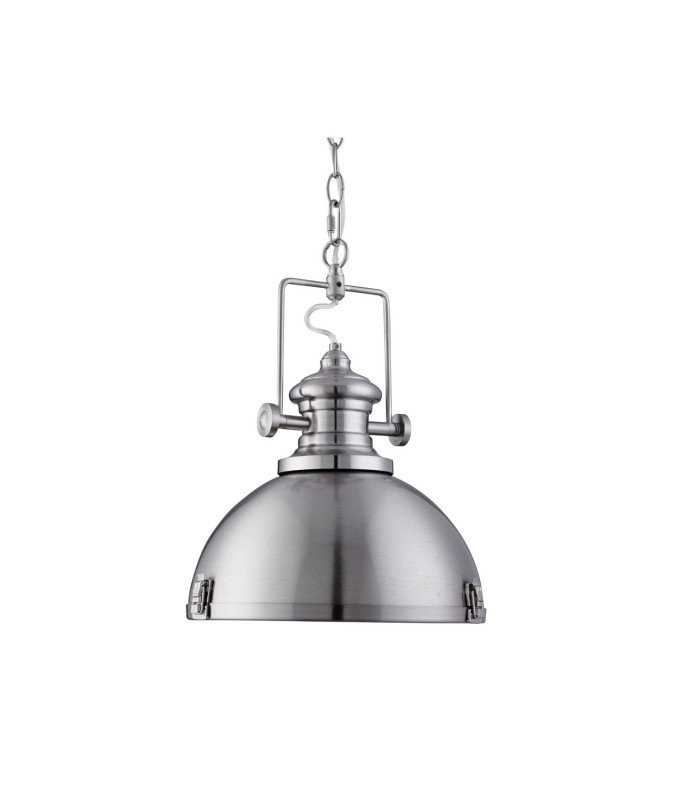 Industrial 1 Light Dome Ceiling Pendant Satin Silver with Acrylic Diffuser E27_Off