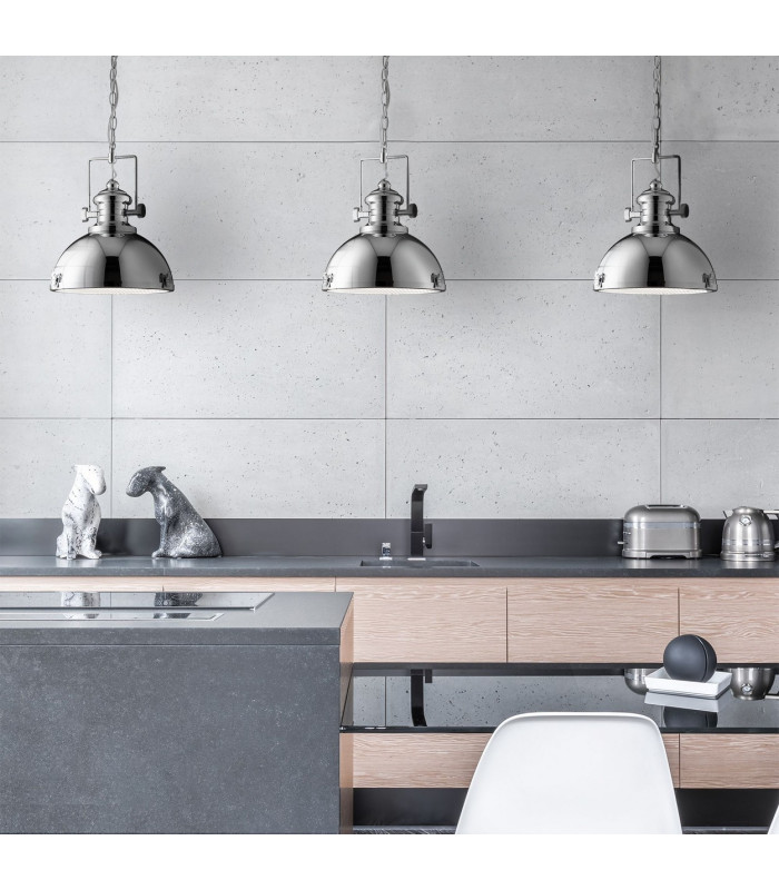 Industrial 1 Light Dome Ceiling Pendant Chrome with Acrylic Diffuser E27_Room