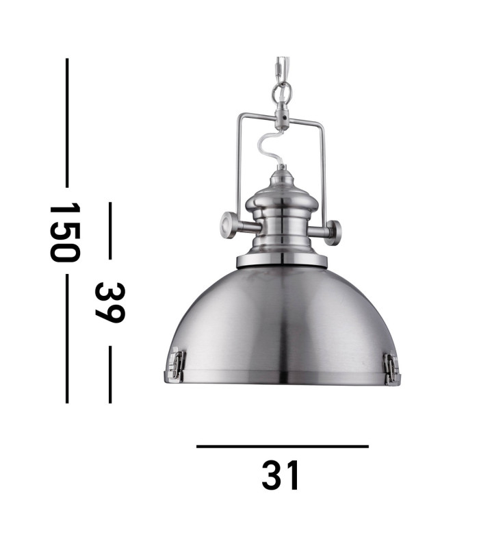 Industrial 1 Light Dome Ceiling Pendant Satin Silver with Acrylic Diffuser E27_Line