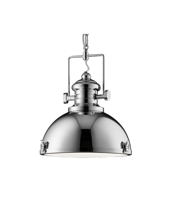 Industrial 1 Light Dome Ceiling Pendant Chrome with Acrylic Diffuser E27_Off