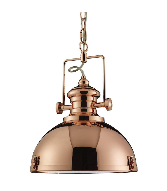 Industrial 1 Light Dome Ceiling Pendant Copper with Acrylic Diffuser E27_Main