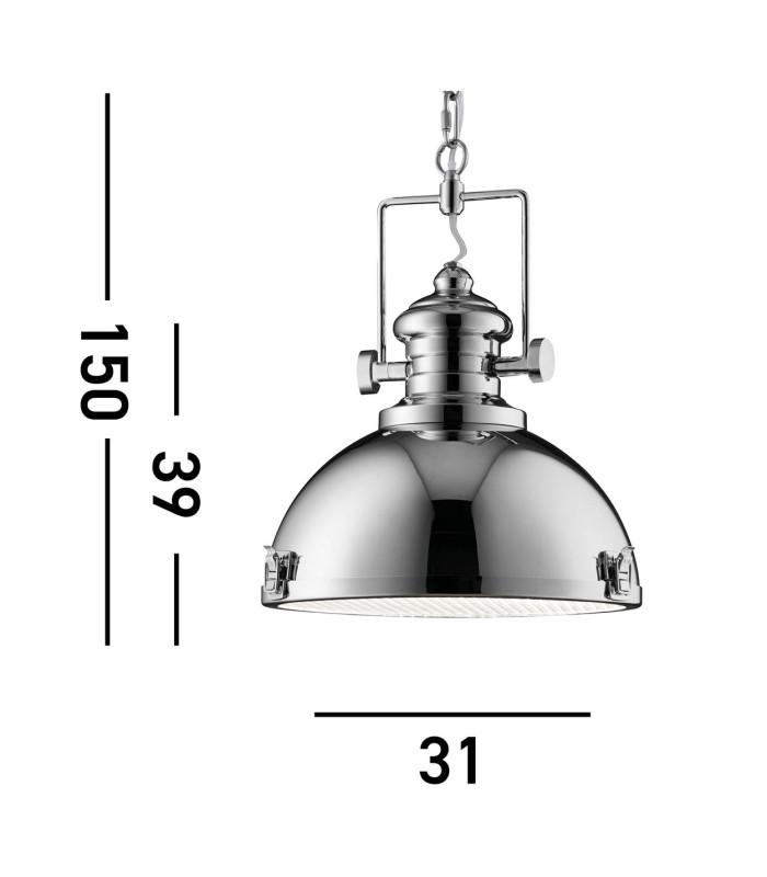 Industrial 1 Light Dome Ceiling Pendant Chrome with Acrylic Diffuser E27_Line