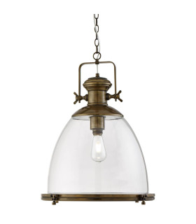 Industrial 1 Light Dome Ceiling Pendant Antique Brass with Clear Glass Diffuser E27_Main