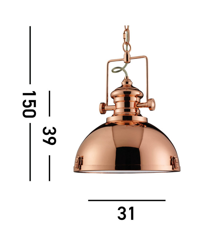 Industrial 1 Light Dome Ceiling Pendant Copper with Acrylic Diffuser E27_Line