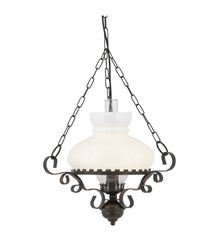 Hurricane 1 Light Ceiling Pendant Rustic with Opal Glass Shade E27_Main
