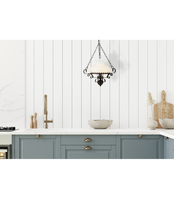 Hurricane 1 Light Ceiling Pendant Rustic with Opal Glass Shade E27_Room