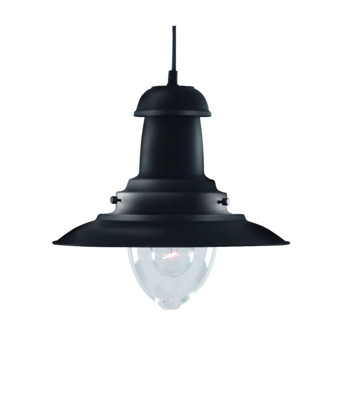 Fisherman 1 Light Dome Ceiling Pendant Black Clear Glass Medium E27_Main