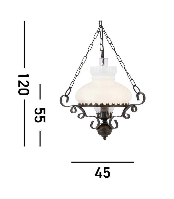 Hurricane 1 Light Ceiling Pendant Rustic with Opal Glass Shade E27_Line