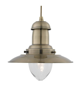 Fisherman 1 Light Dome Ceiling Pendant Antique Brass Clear Glass Medium E27_Main