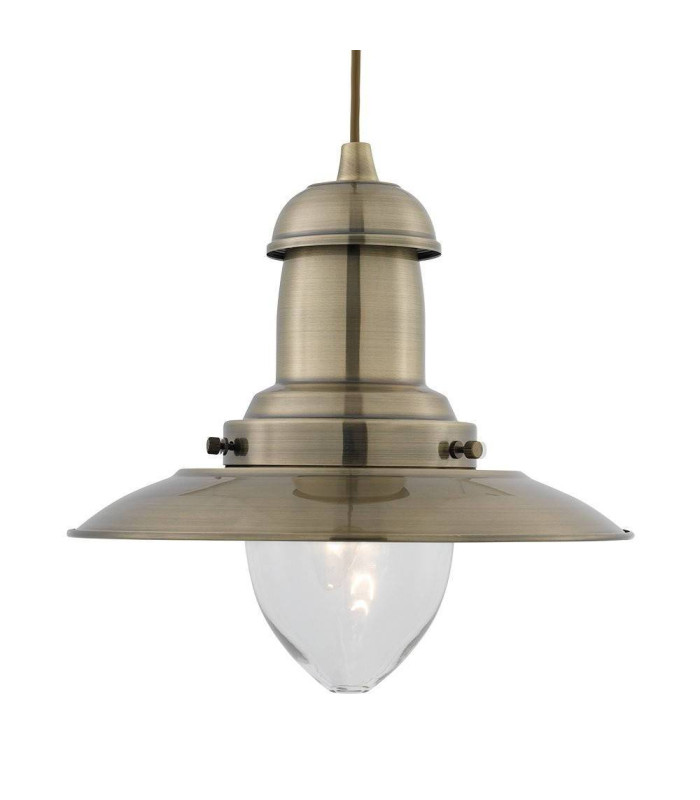 Fisherman 1 Light Dome Ceiling Pendant Antique Brass Clear Glass Medium E27_Main
