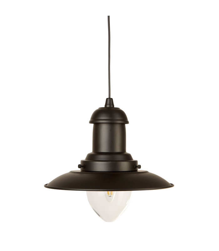 Fisherman 1 Light Dome Ceiling Pendant Black Clear Glass Medium E27_Off