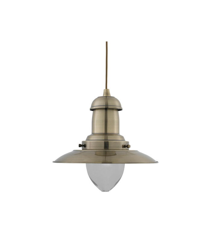 Fisherman 1 Light Dome Ceiling Pendant Antique Brass Clear Glass Medium E27_Off