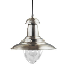 Fisherman 1 Light Dome Ceiling Pendant Satin Silver Clear Glass Medium E27_Main