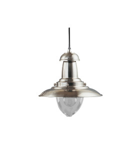 Fisherman 1 Light Dome Ceiling Pendant Satin Silver Clear Glass Medium E27_Off