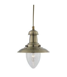 Fisherman 1 Light Dome Ceiling Pendant Antique Brass Seeded Glass E27_Main