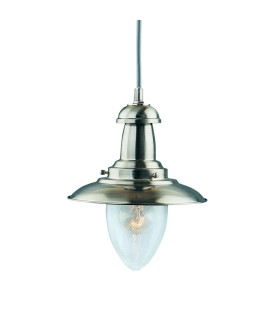 Fisherman 1 Light Dome Ceiling Pendant Satin Silver Seeded Glass E27_Main
