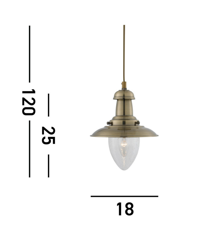 Fisherman 1 Light Dome Ceiling Pendant Antique Brass Seeded Glass E27_Line