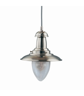 Fisherman 1 Light Dome Ceiling Pendant Satin Silver Seeded Glass E27_Off