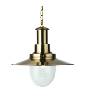 Fisherman 1 Light Dome Ceiling Pendant Antique Brass Seeded Glass E27_Main