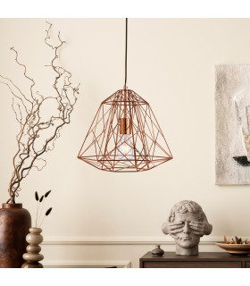 Geometric Cage 1 Light Wire Ceiling Pendant Copper E27_Room