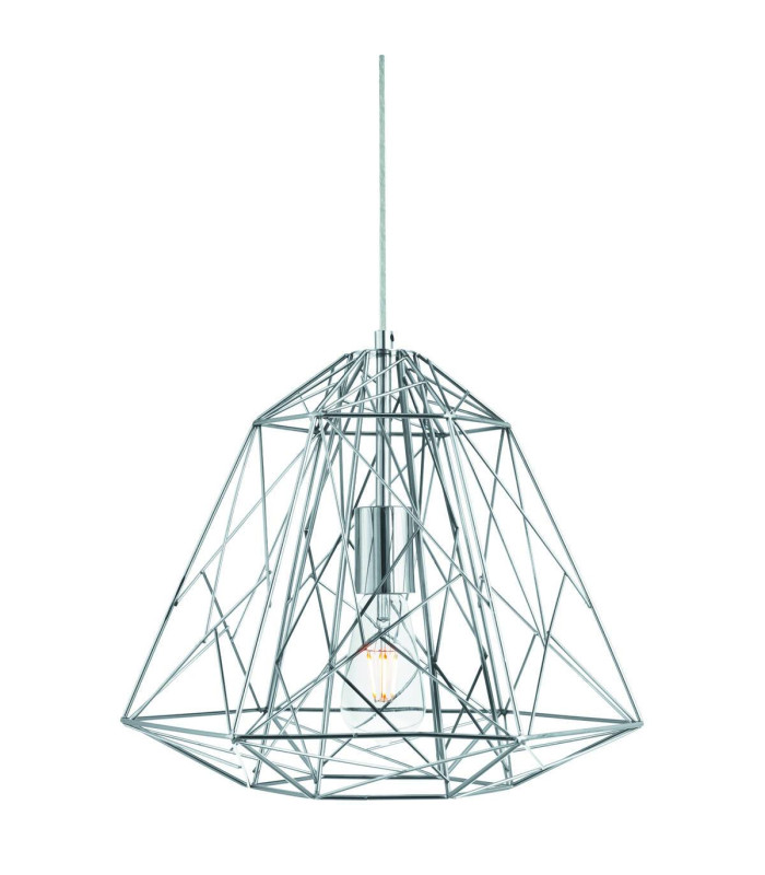 Geometric Cage 1 Light Wire Ceiling Pendant Chrome E27_Main