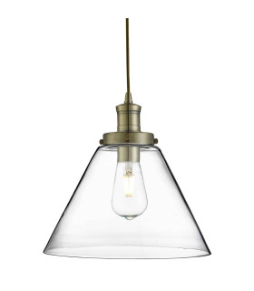 Pyramid 1 Light Dome Ceiling Pendant Antique Brass with Clear Glass Shade E27_Main