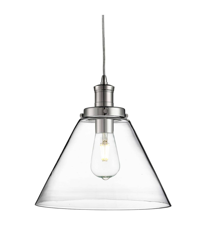 Pyramid 1 Light Dome Ceiling Pendant Chrome with Clear Glass Shade E27_Main