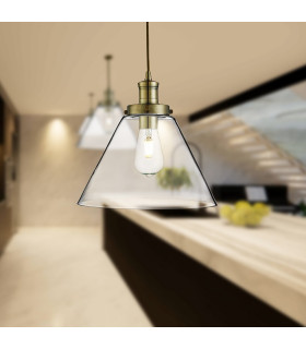 Pyramid 1 Light Dome Ceiling Pendant Antique Brass with Clear Glass Shade E27_Room