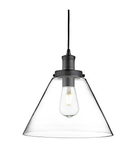Pyramid 1 Light Dome Ceiling Pendant Matt Black with Clear Glass Shade E27_Main