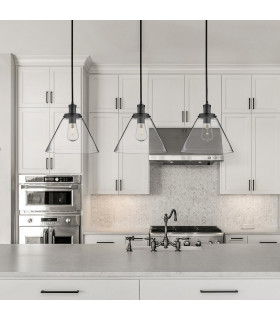 Pyramid 1 Light Dome Ceiling Pendant Matt Black with Clear Glass Shade E27_Room