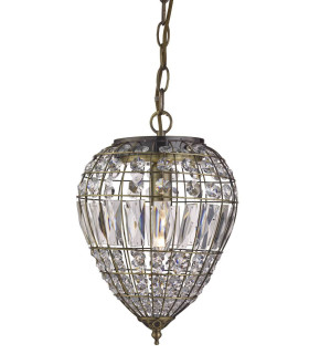 Pineapple 1 Light Ceiling Drop Pendant Antique Brass with Glass Crystals E14_Main