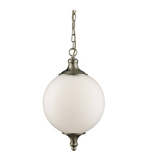 Avalon 1 Light Globe Ceiling Pendant Antique Brass Opal Glass E27_Main