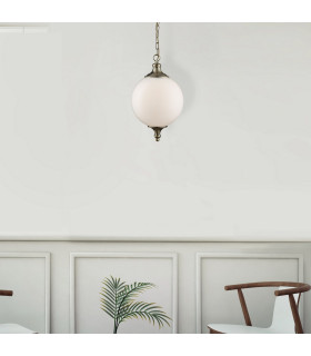 Avalon 1 Light Globe Ceiling Pendant Antique Brass Opal Glass E27_Room