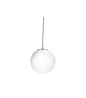 Atom 1 Light Globe Ceiling Pendant Satin Silver Opal Glass E27_Off