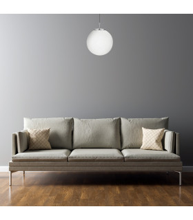 Atom 1 Light Globe Ceiling Pendant Satin Silver Opal Glass E27_Room