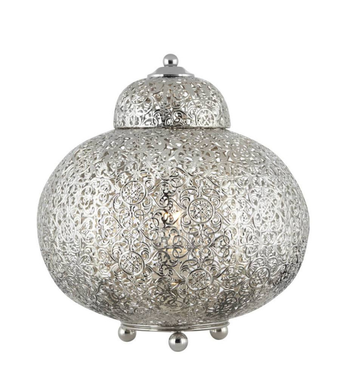 Fretwork 1 Light Moroccan Table Lamp Shiny Nickel E14_Main