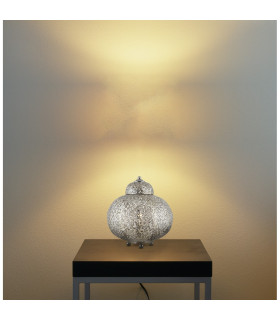 Fretwork 1 Light Moroccan Table Lamp Shiny Nickel E14_Room