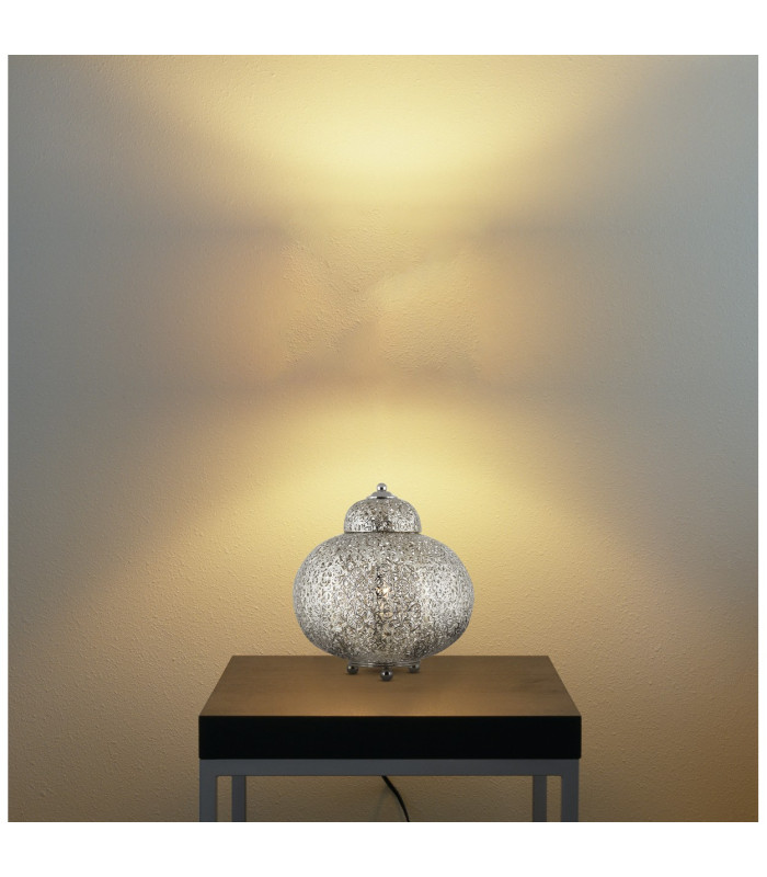 Fretwork 1 Light Moroccan Table Lamp Shiny Nickel E14_Room