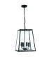 4 Light Ceiling Lantern Pendant Matt Black Glass Panels E14_Main