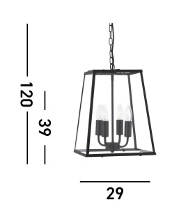 4 Light Ceiling Lantern Pendant Matt Black Glass Panels E14_Line