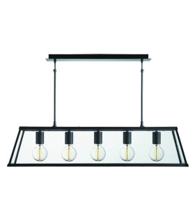 Voyager 5 Light Ceiling Lantern Pendant Bar Matt Black Glass Panels E27_Main