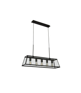 Voyager 5 Light Ceiling Lantern Pendant Bar Matt Black Glass Panels E27_Off